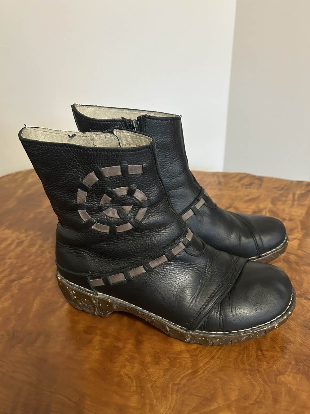 El Naturalista Elna "Rasta" Spiral Patchwork Black Leather Boots 38